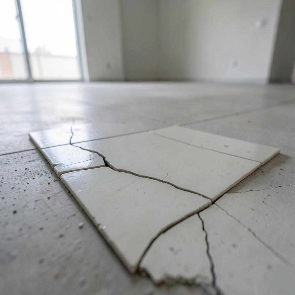 Piso de apartamento novo com peça cerâmica trincada