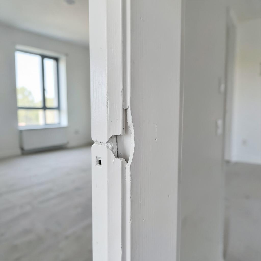 Batente de porta com falha de acabamento em imóvel novo